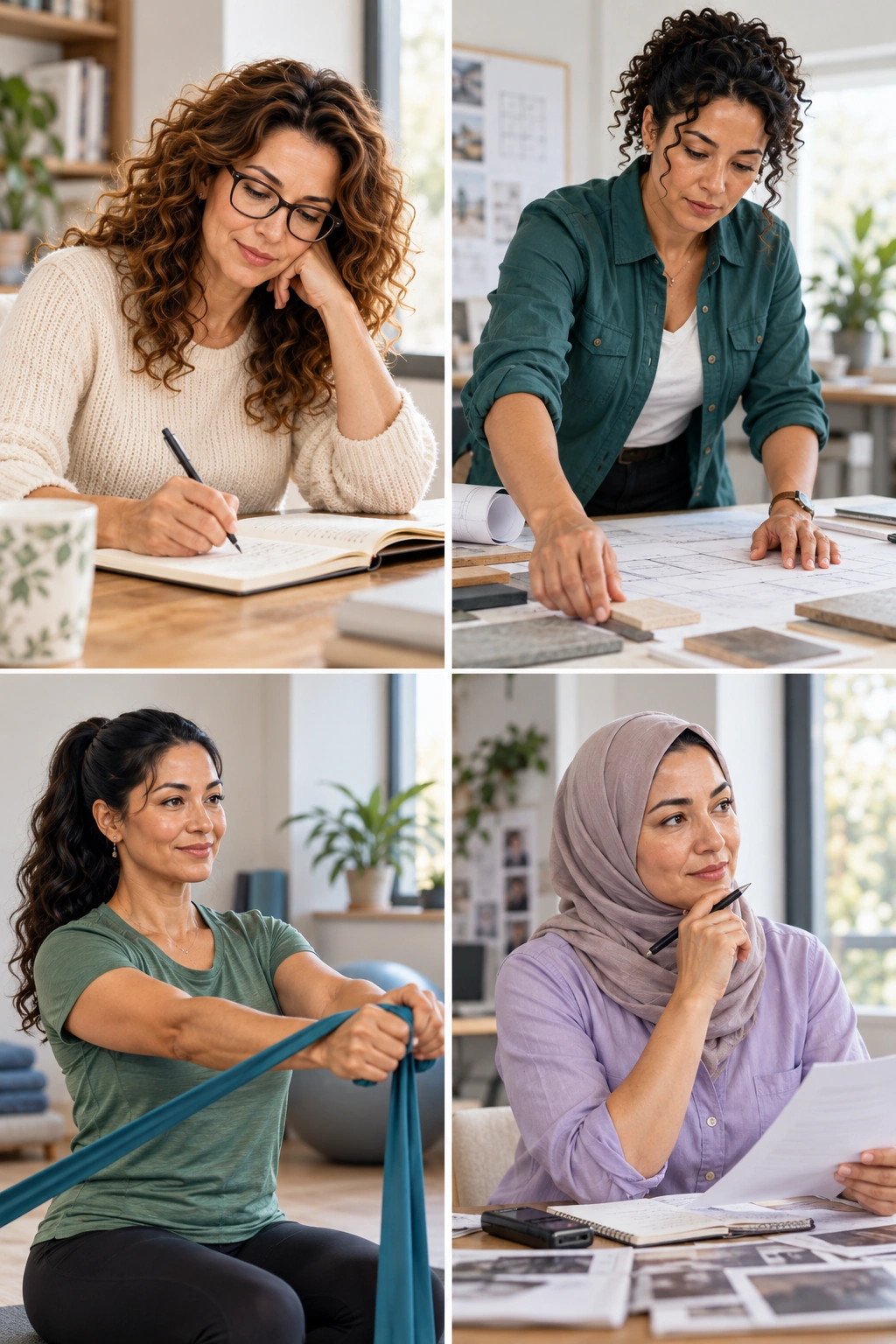 Women in their early forties using conversation, reflection and practical support in everyday life.
