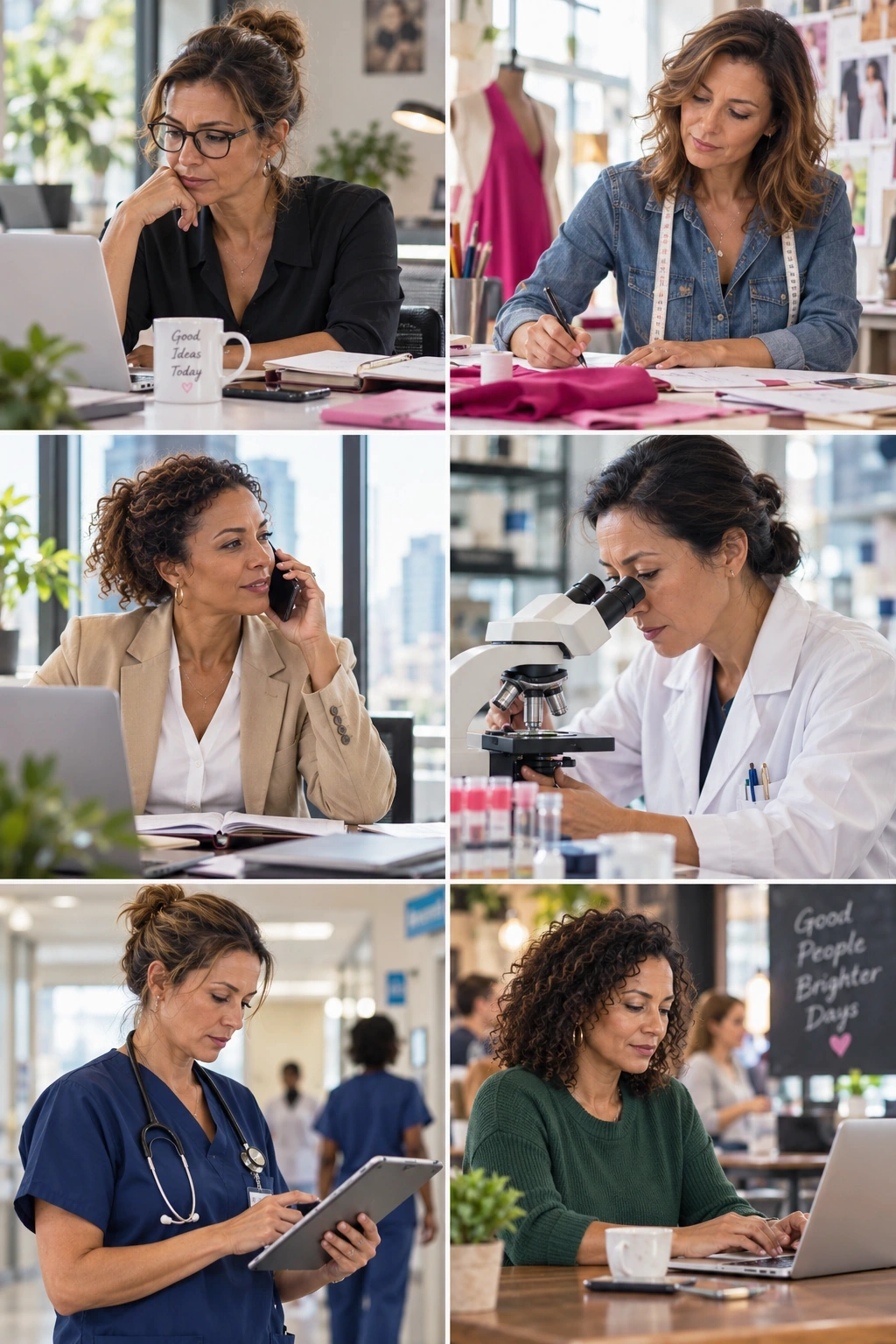 Women in their early forties dealing with sleep, work, body changes and emotional strain in everyday life.