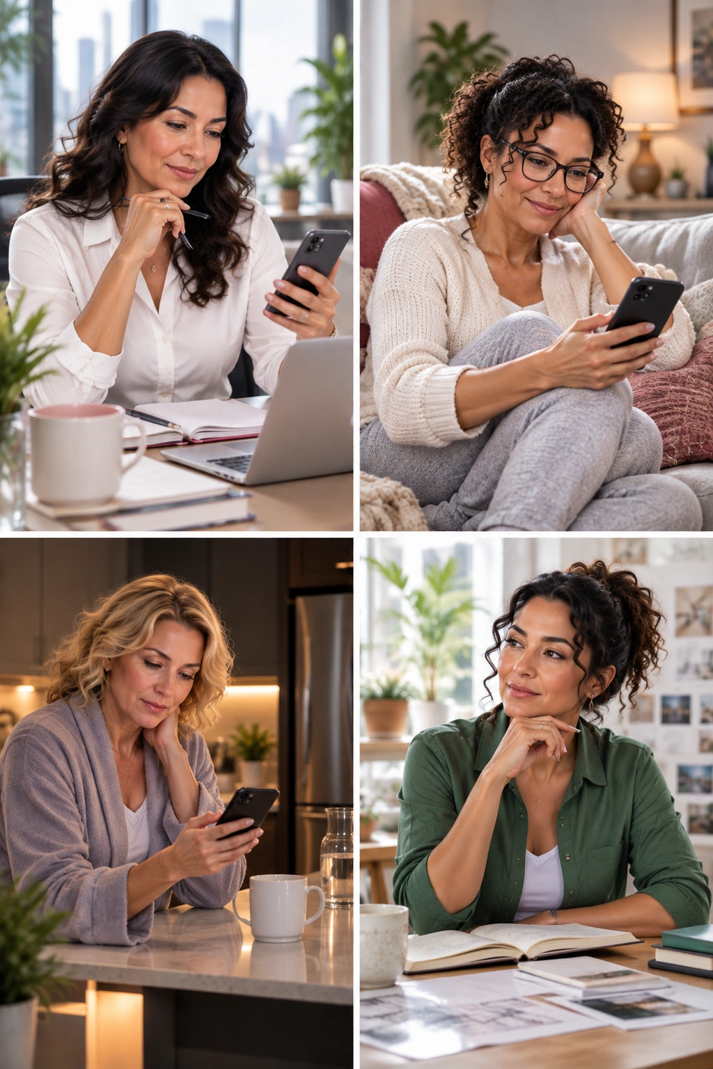 Women in their early forties in different work and personal situations, each dealing with her own experience.