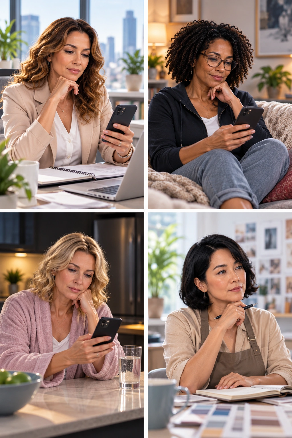 Different women in their early forties using information, conversation and reflection in everyday life.