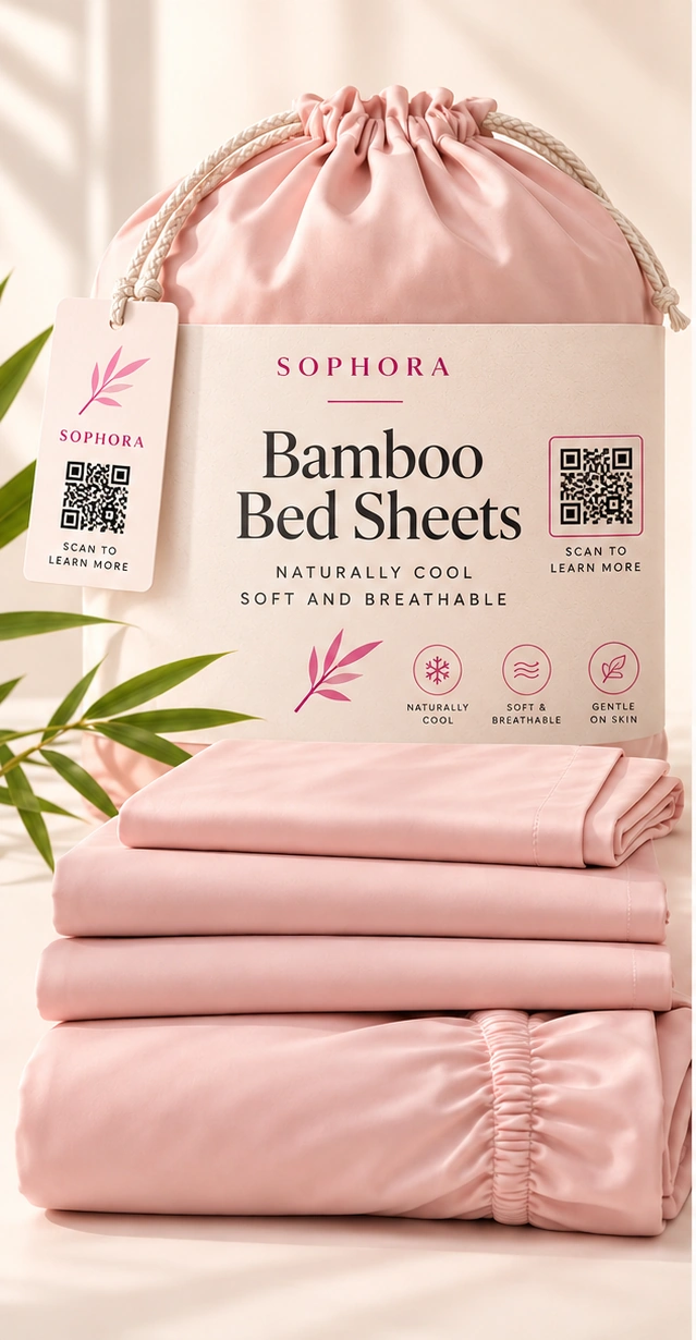 Bamboo Sheets 2 Sophora Bamboo Bed Sheets in cream and light Sophora Pink packaging